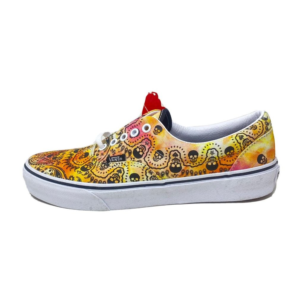 Vans Era Tie Dye Orange Bandana Skulls Men's 10.5 Skate Shoes New White Black